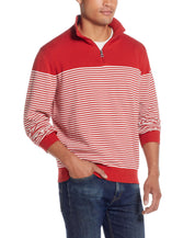 Striped 1/4 Zip Sweater In Tangerine - a lightweight mock neck quarter zip sweater perfect for layering.