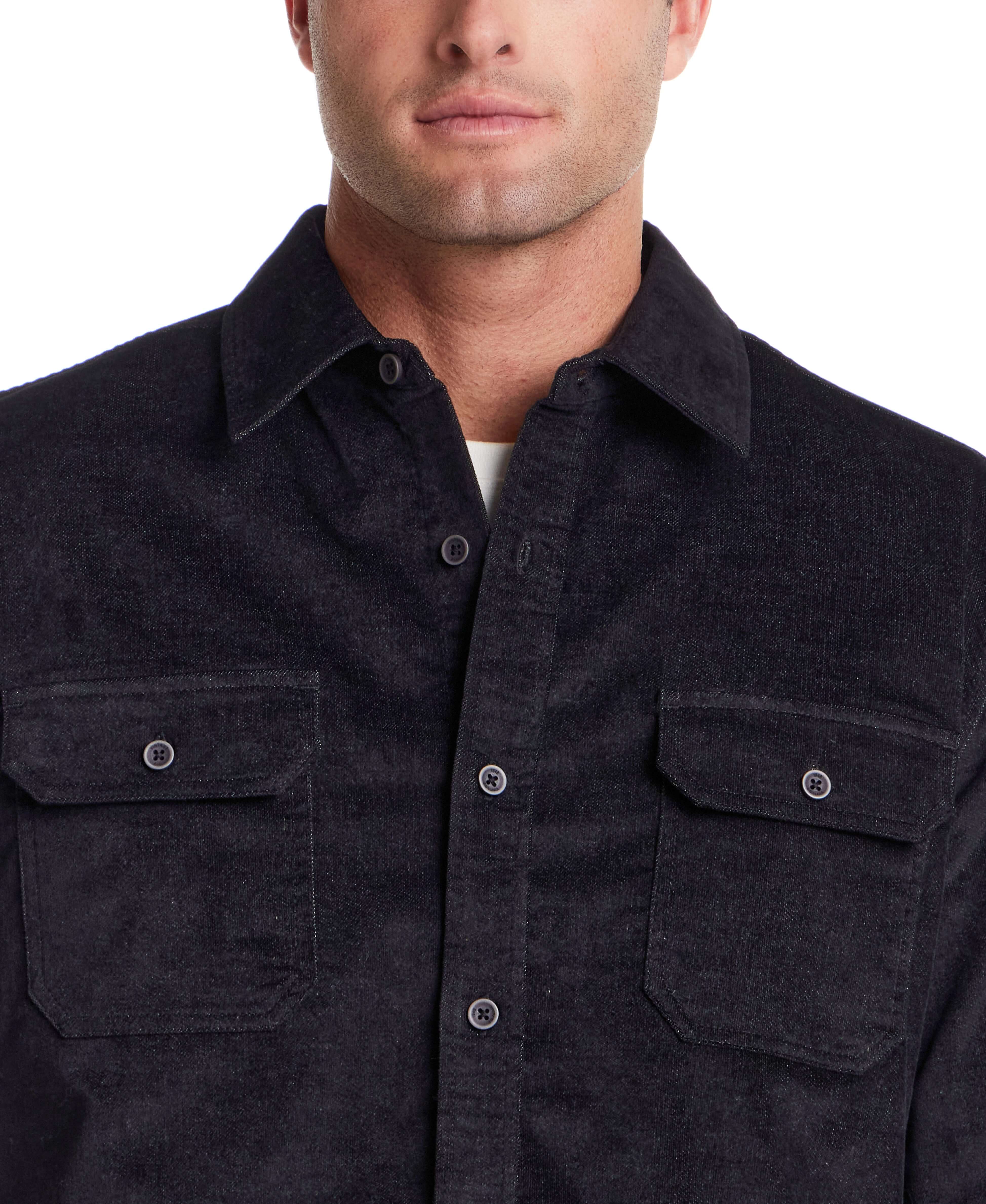 Superfine Corduroy Overshirt Moonless Night featuring dual button-flap chest pockets and a classic fit.