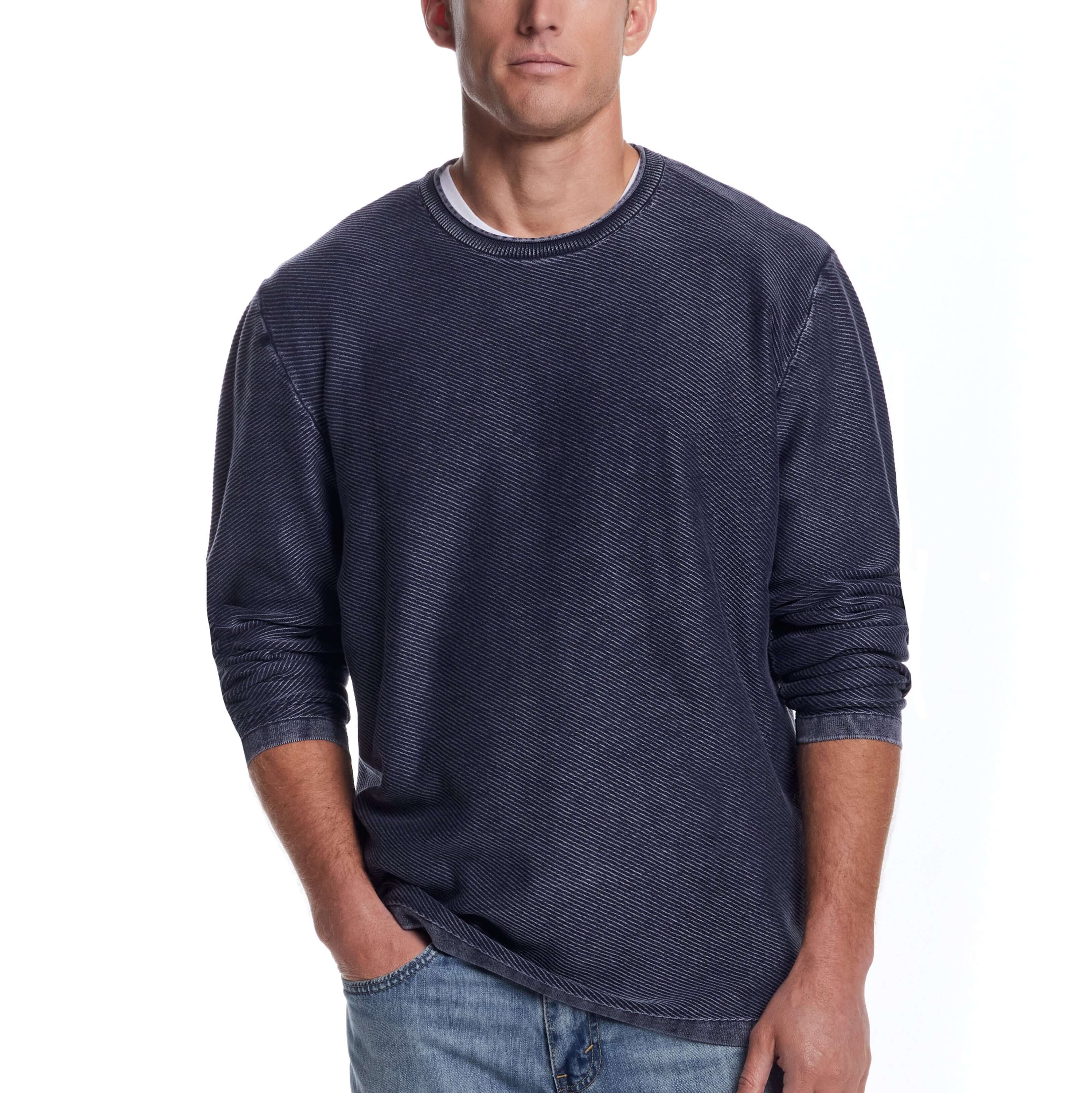 Twill Stonewash Sweater in Blue Nights on a male model, featuring a classic roll-neck and airy fabric texture.