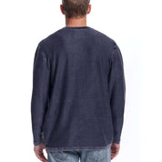 Back view of the Twill Stonewash Sweater in Blue Nights, showcasing its relaxed fit and textured twill stitch.