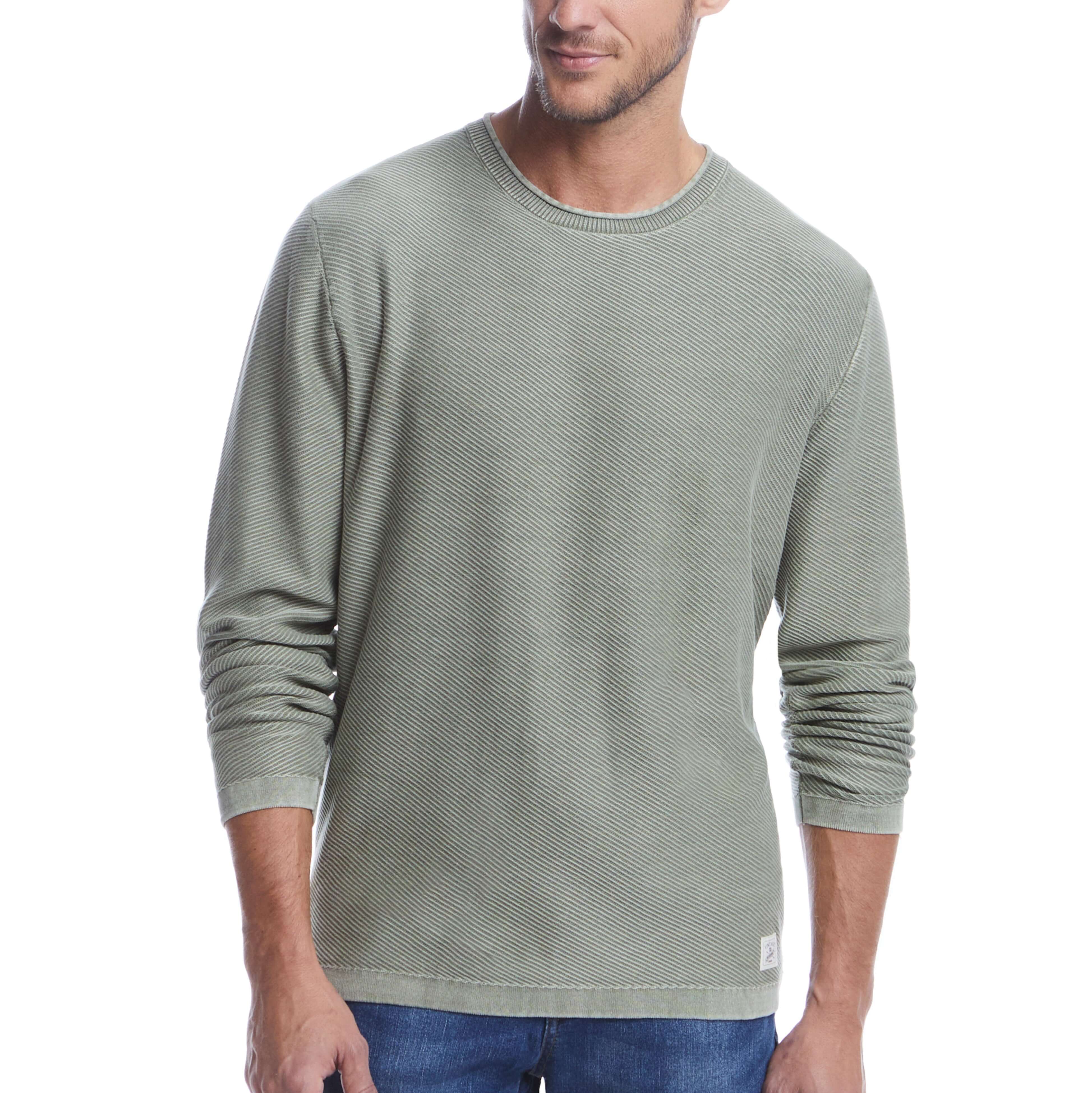 Men's Twill Stonewash Sweater in Moss, showcasing a classic roll-neck design and airy twill stitch texture.
