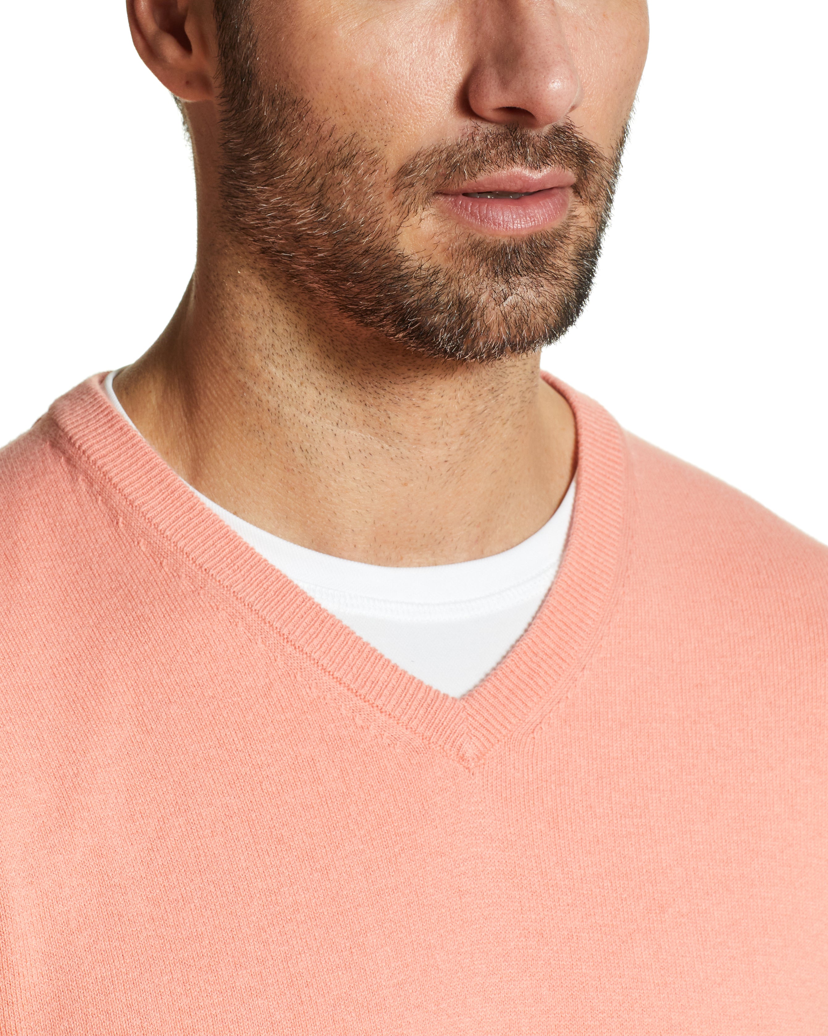 Cotton Cashmere V Neck Sweater in Coral Weatherproof Vintage