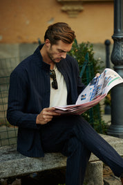 Pinstripe Coatfront Jacket in Blue
