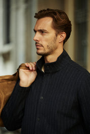 Pinstripe Coatfront Jacket in Blue