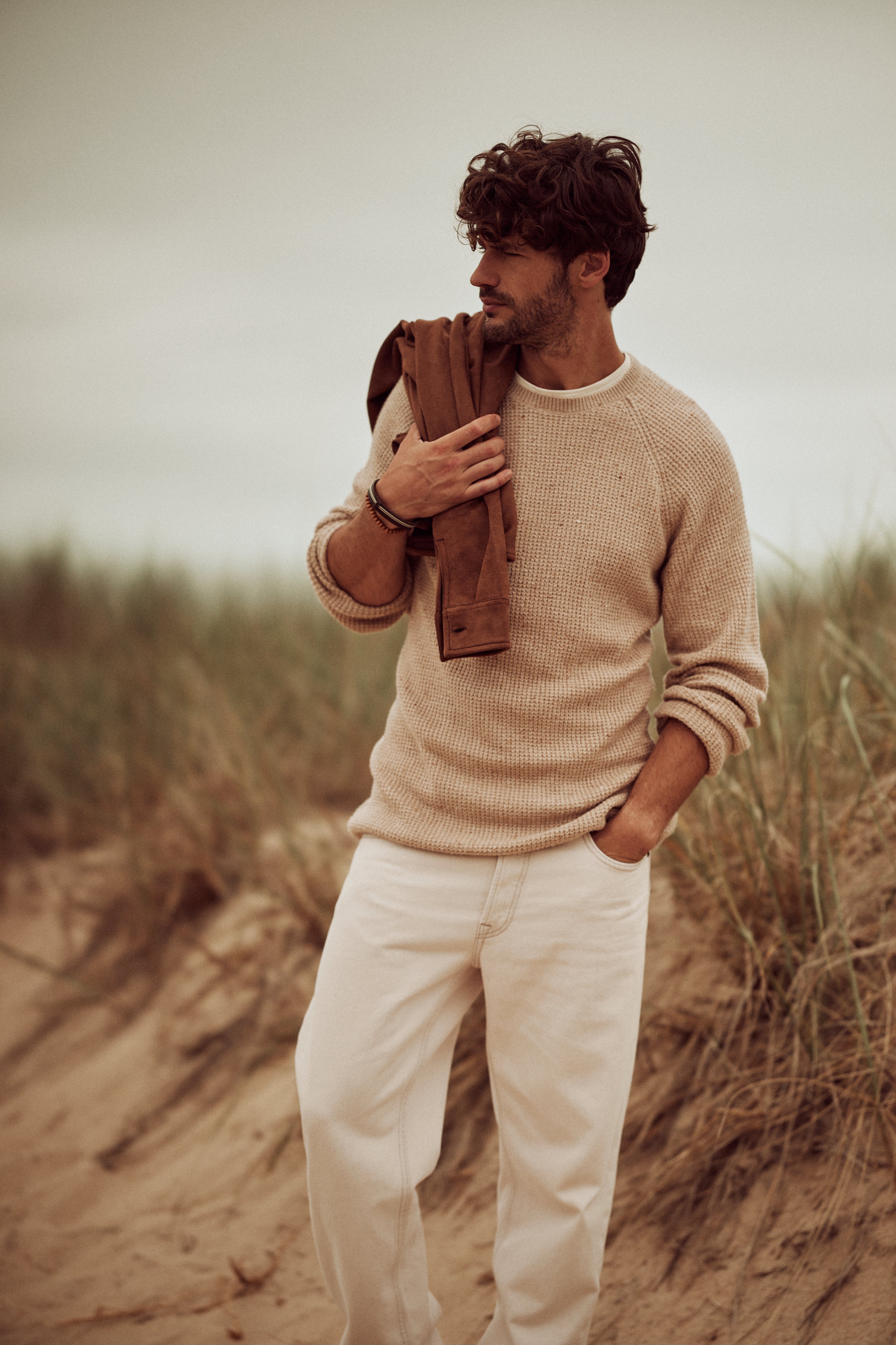 Waffle Crewneck Sweater in Fawn