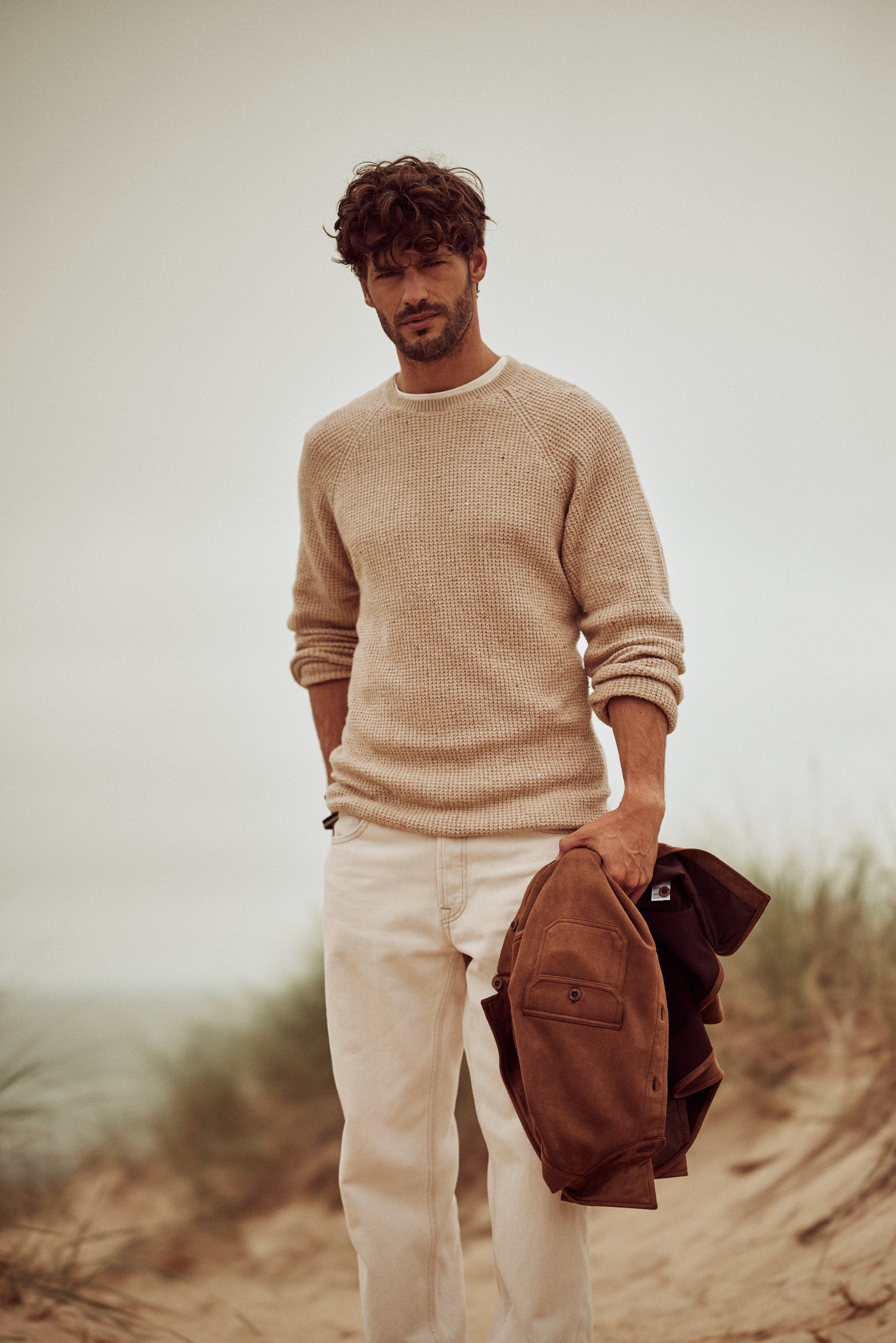 Waffle Crewneck Sweater in Fawn
