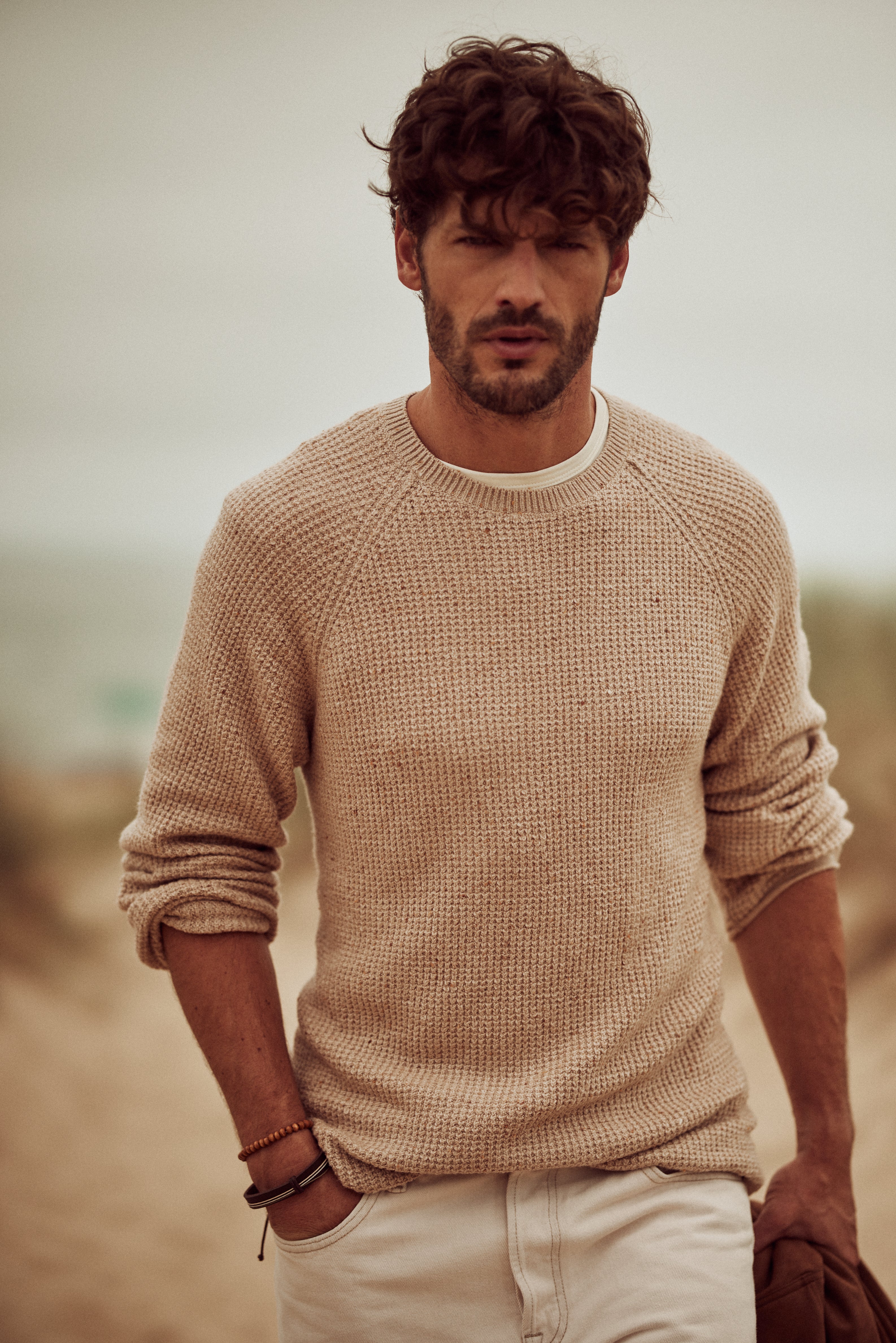 Waffle Crewneck Sweater in Fawn