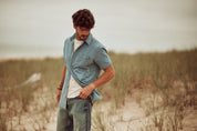 Short Sleeve Stripe Denim Shirt in Serenity Blue