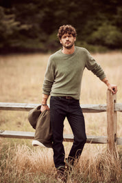 Vertical Rib Stonewash Sweater in Dark Pine