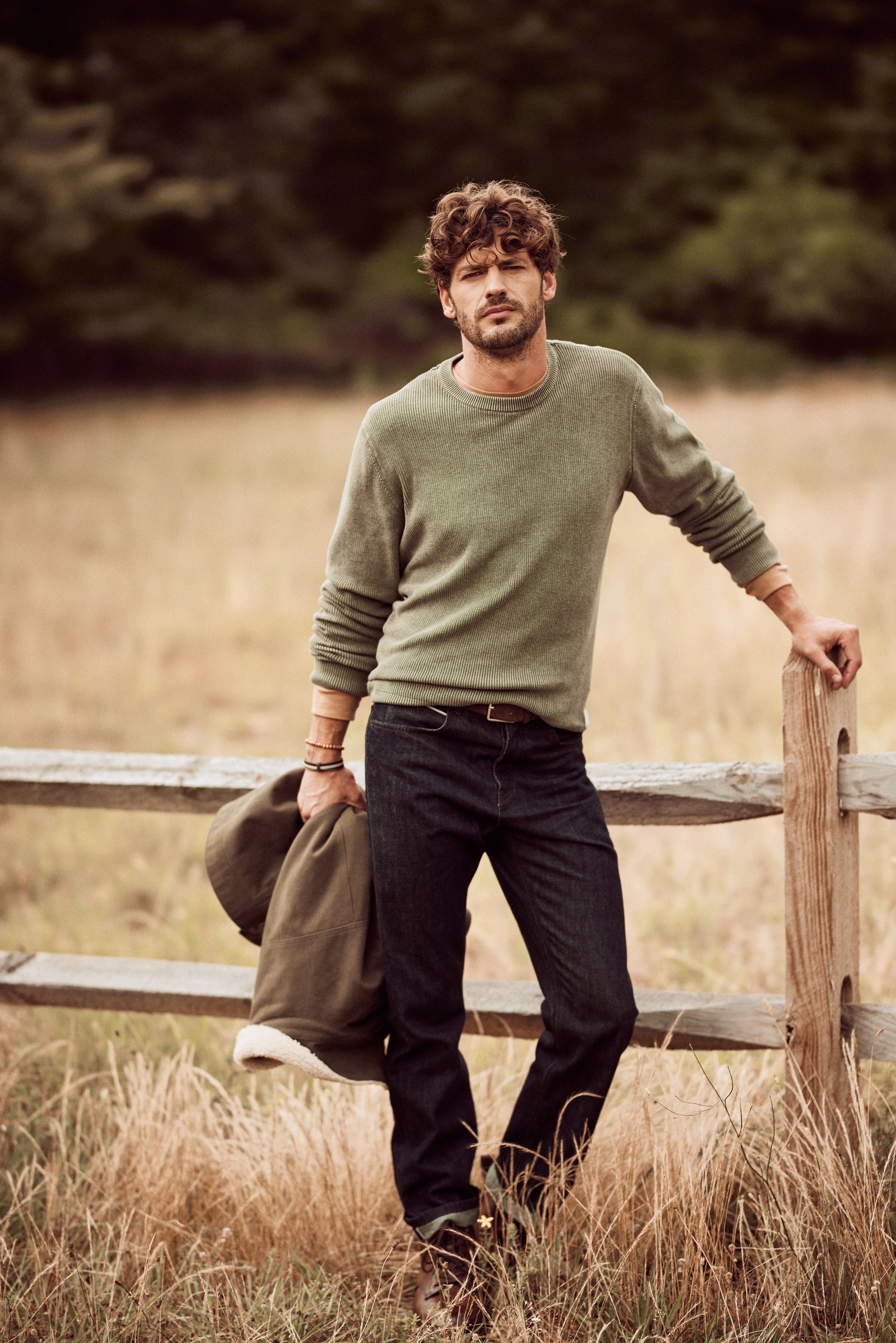 Vertical Rib Stonewash Sweater in Dark Pine