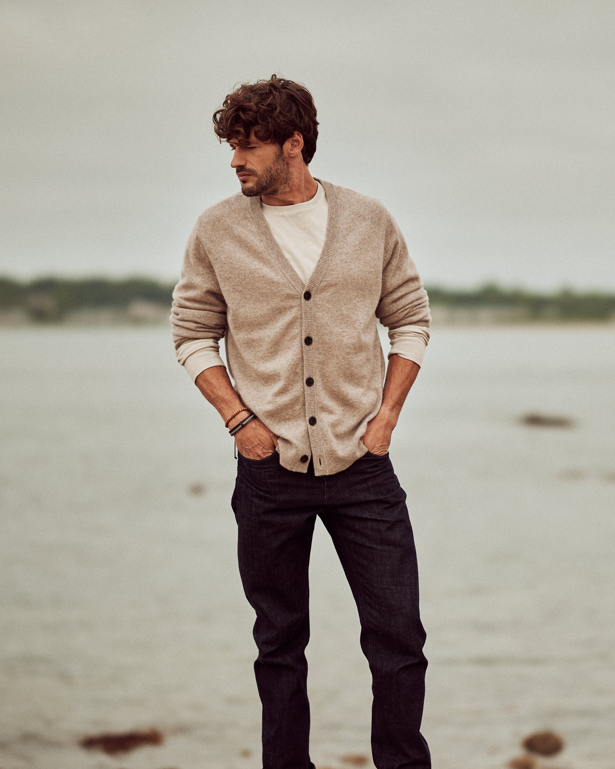 Cashmere Button Cardigan in Taupe