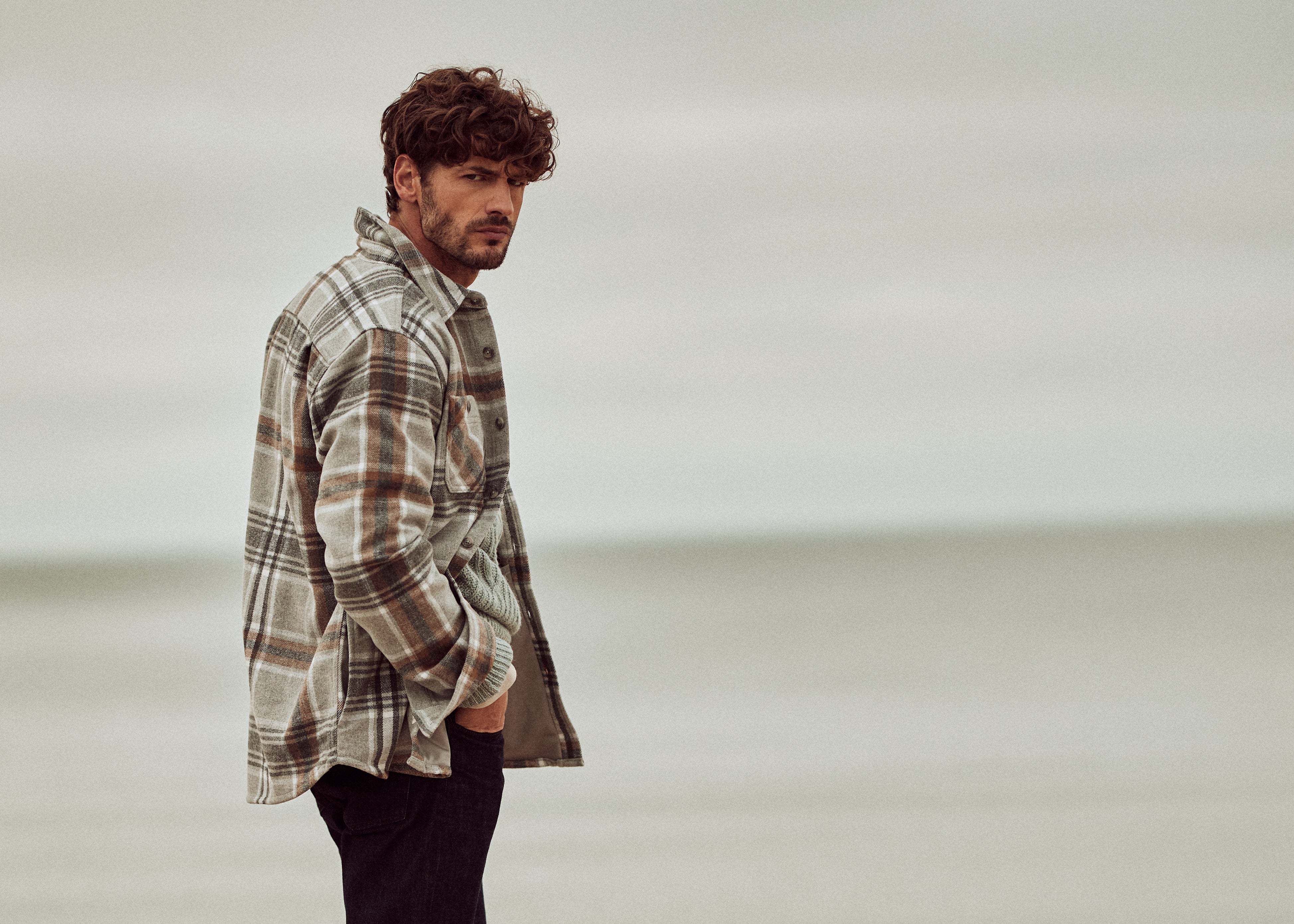 Wool Blend Plaid Shirt Jacket in Castor Grey