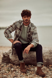 Wool Blend Plaid Shirt Jacket in Castor Grey
