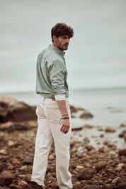 Long Sleeve Chambray Button-Down in Duck Green