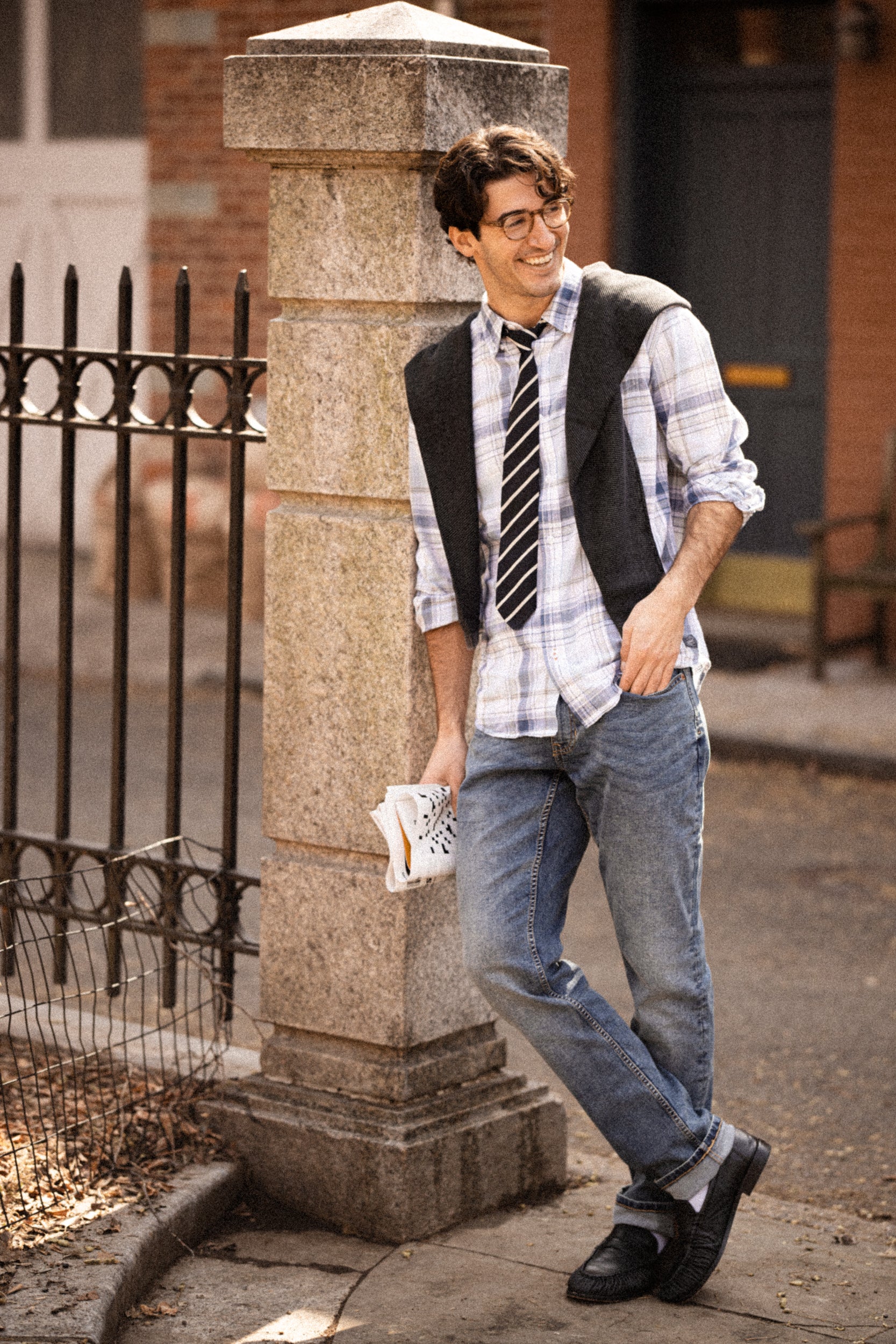 Bundle Plaid Button Down in Ice Blue + Slim Fit Denim Jeans In Cracked Ice