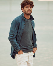 Long Sleeve Coatfront Knit in Medium Indigo