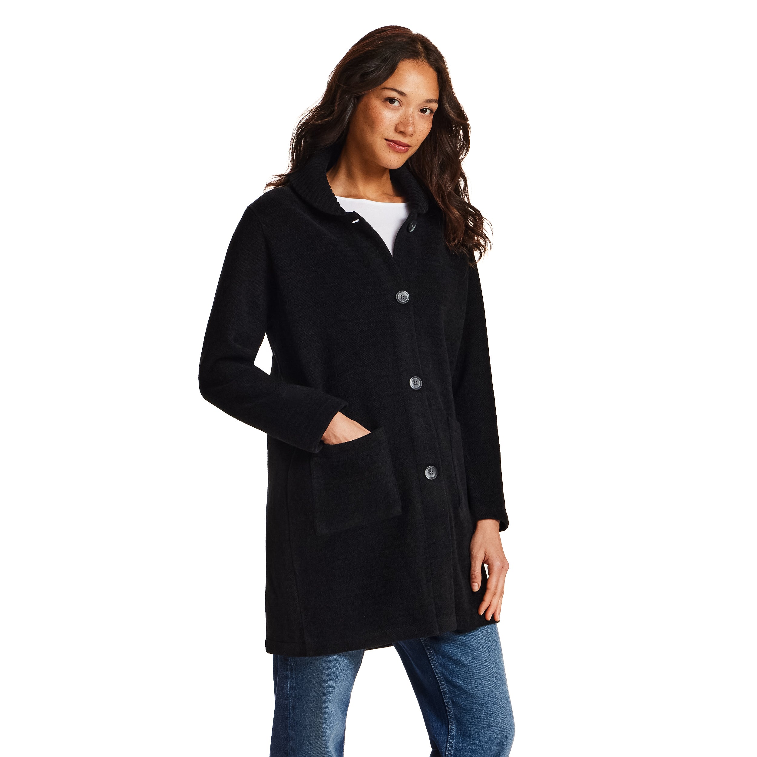 Chenille Sweater Coat in Black