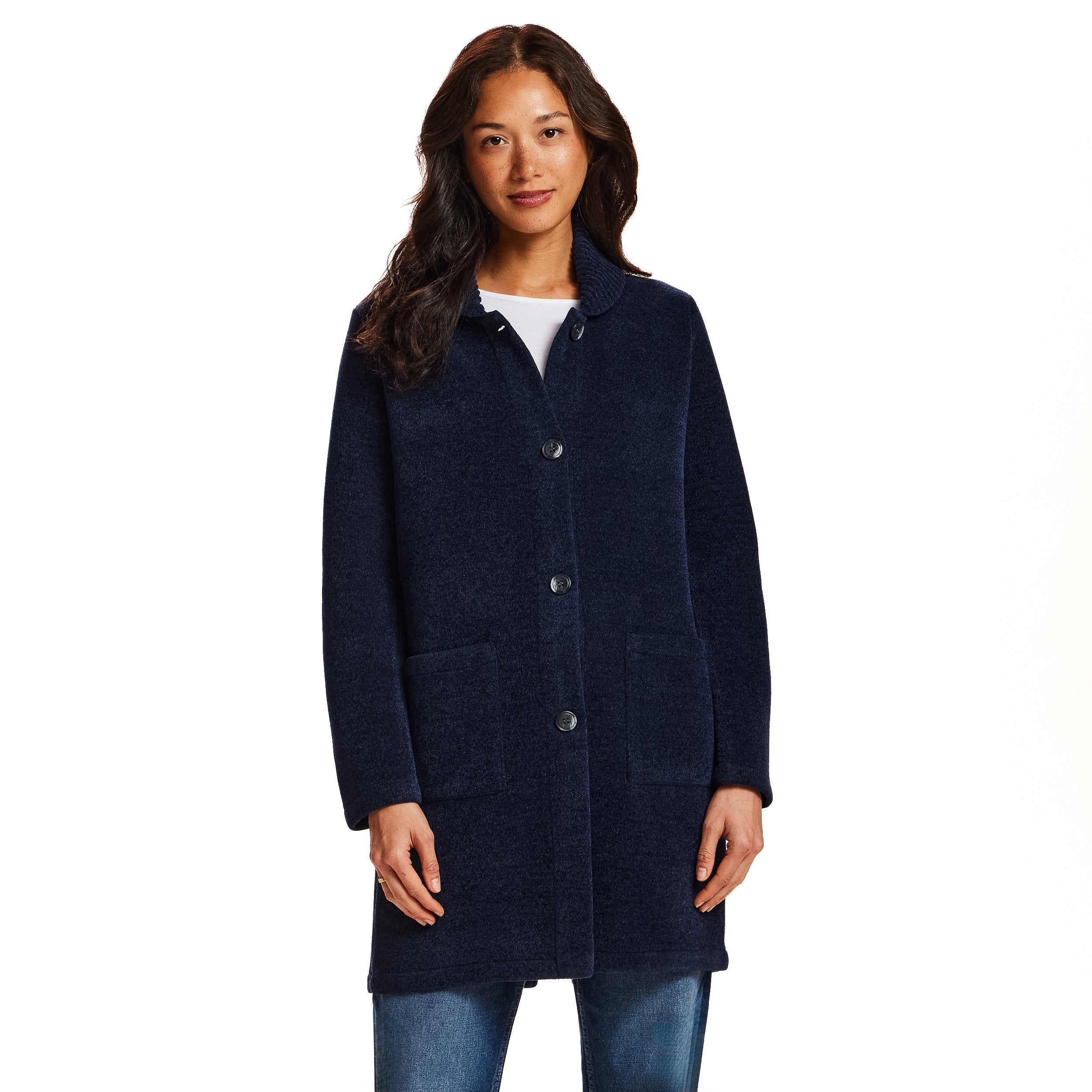 Chenille Sweater Coat in Navy