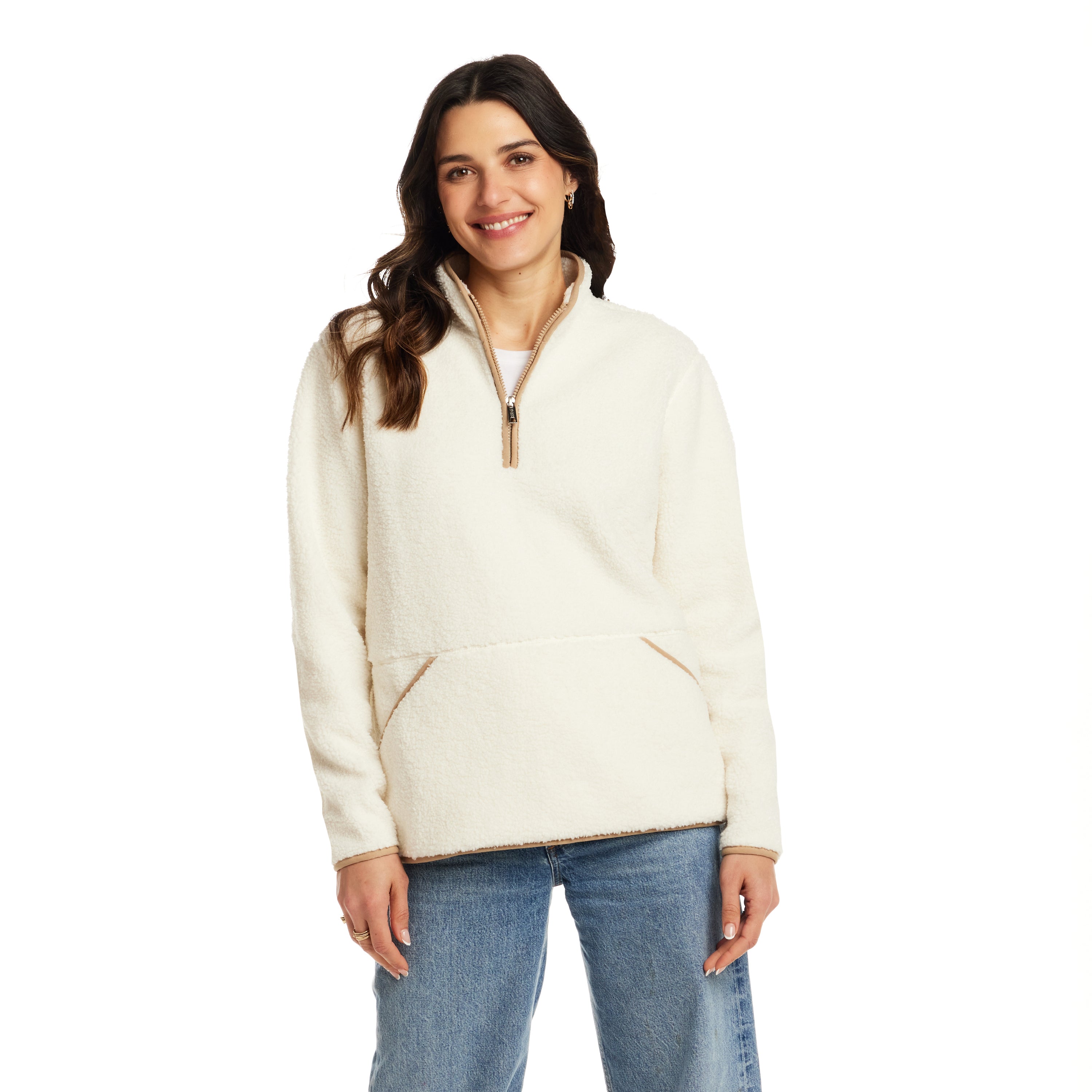 Women's Teddy Sherpa Quarter Zip Pullover in Cream