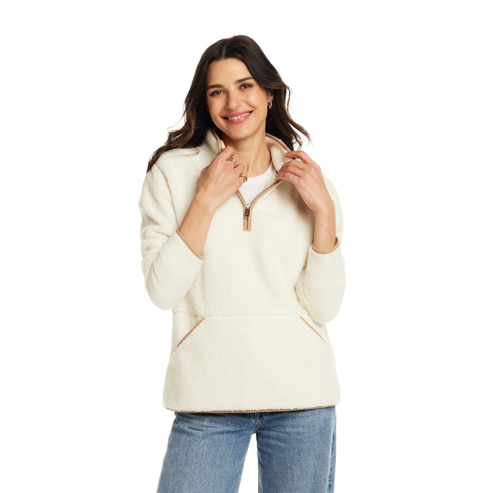 Women's Teddy Sherpa Quarter Zip Pullover in Cream SMALL cream