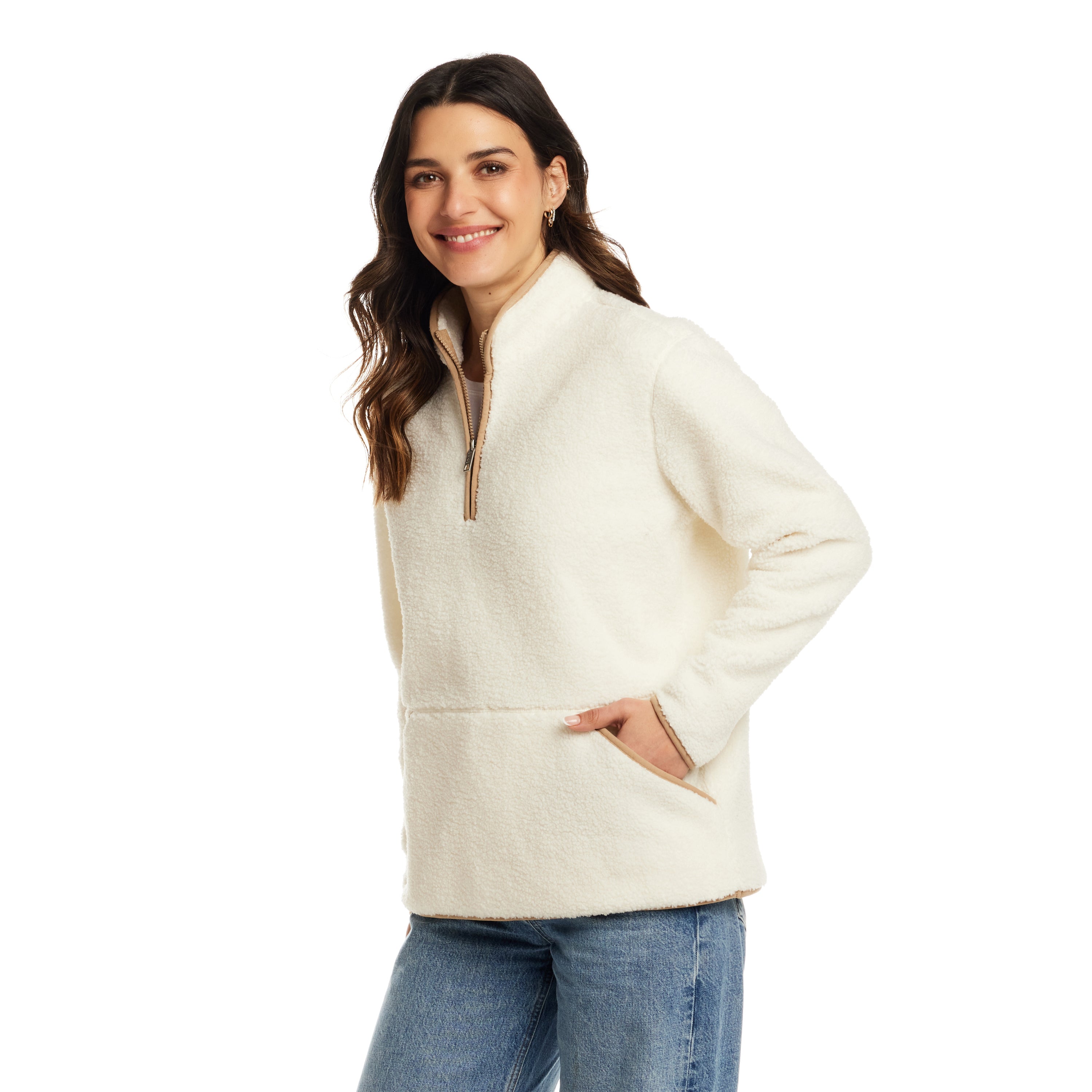 Women's Teddy Sherpa Quarter Zip Pullover in Cream