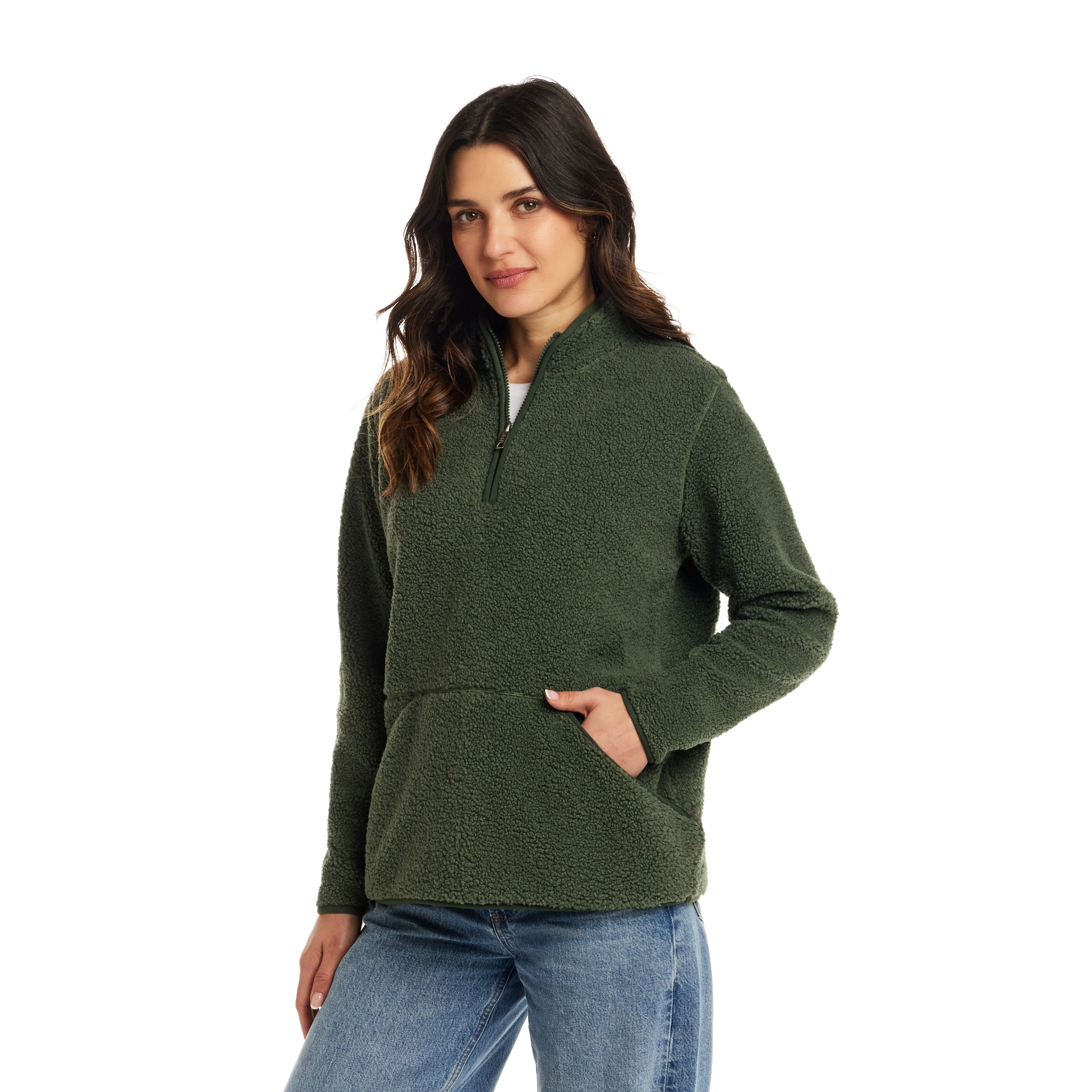 Women's Teddy Sherpa Quarter Zip Pullover in Green – Weatherproof