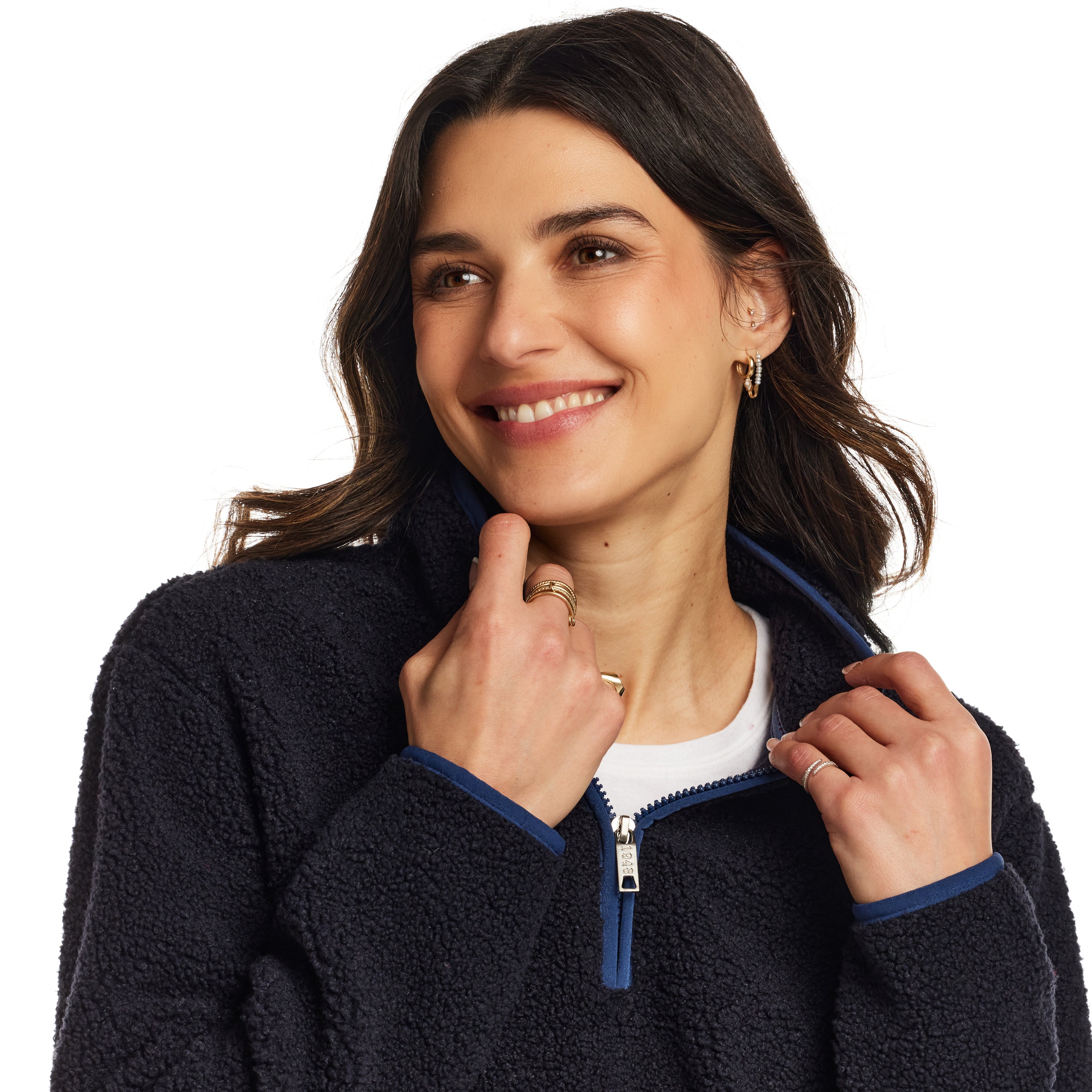 Women's Teddy Sherpa Quarter Zip Pullover in Navy