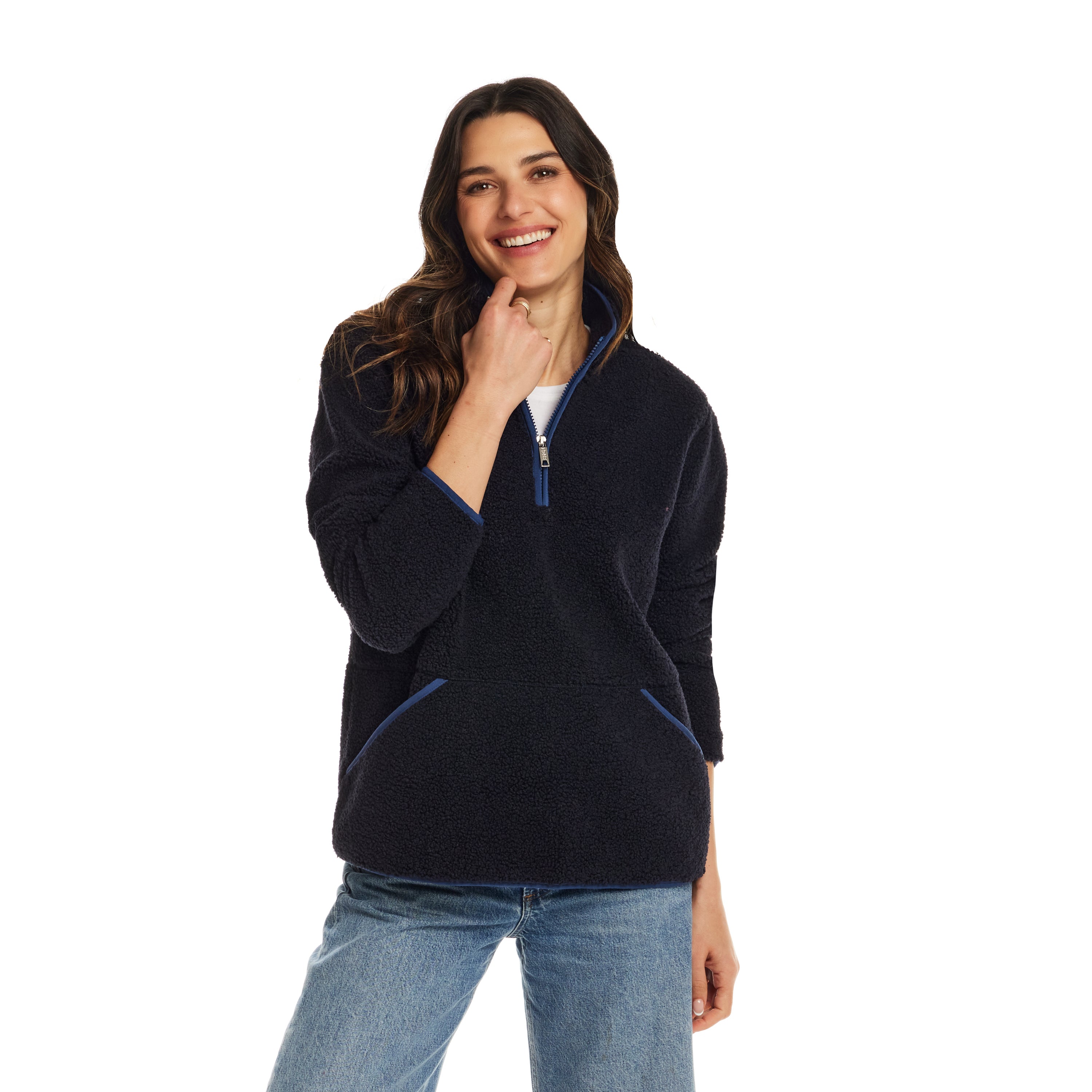 Women's Teddy Sherpa Quarter Zip Pullover in Navy