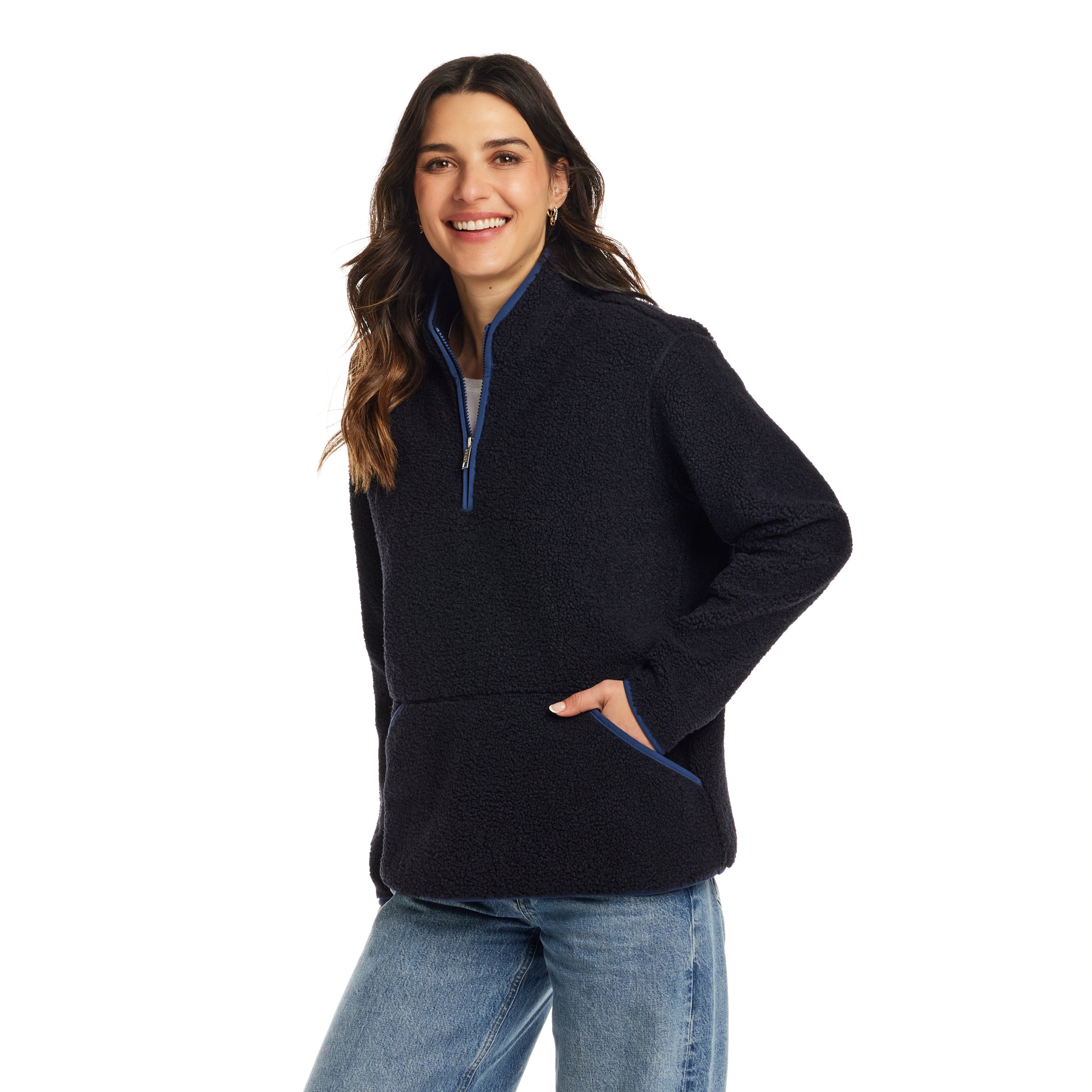 Women's Teddy Sherpa Quarter Zip Pullover in Navy
