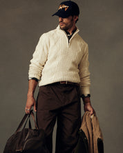 Mixed-Stitch Cable Quarter-Zip Sweater in Ecru