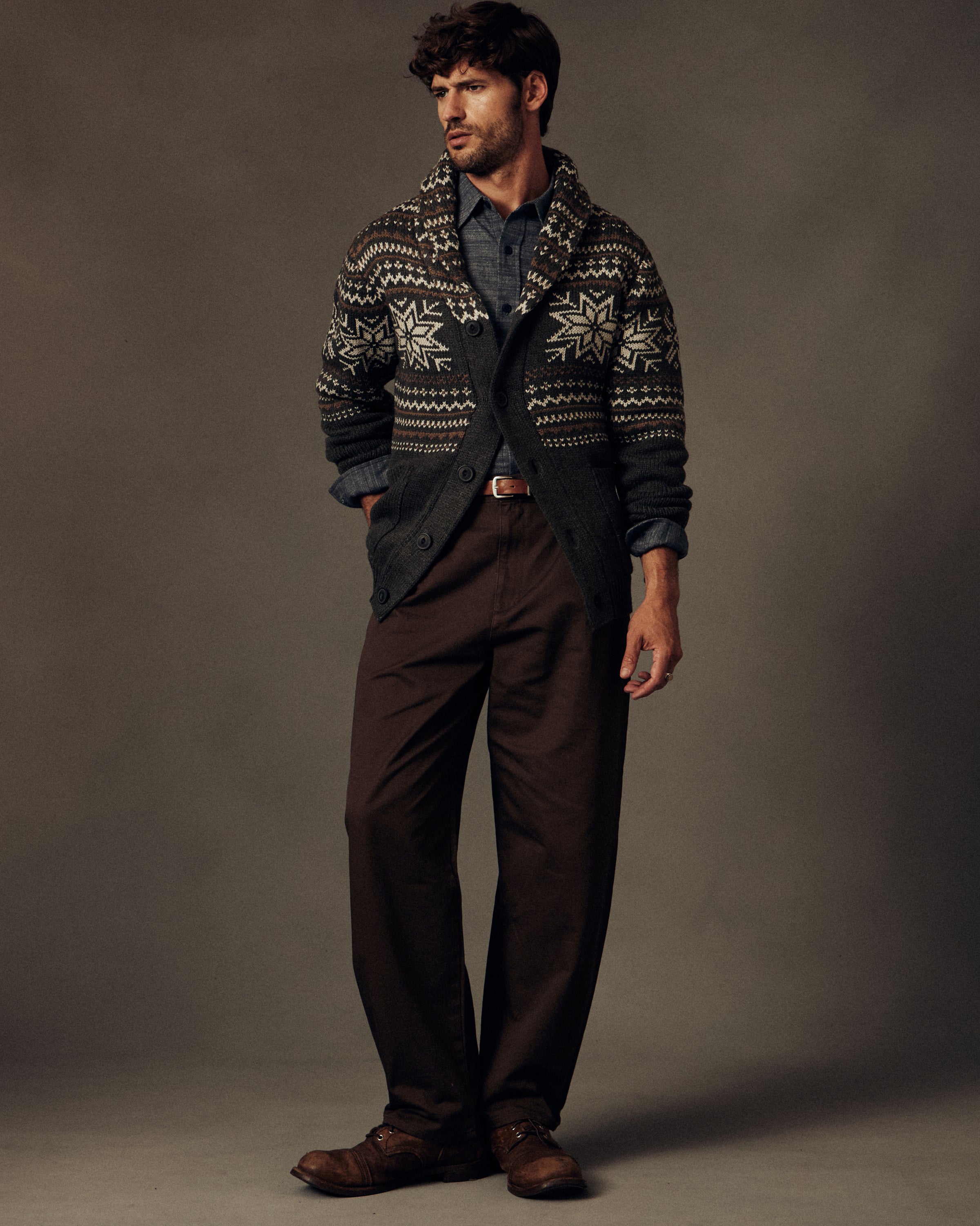 Nordic Shawl Cardigan in Charcoal Heather