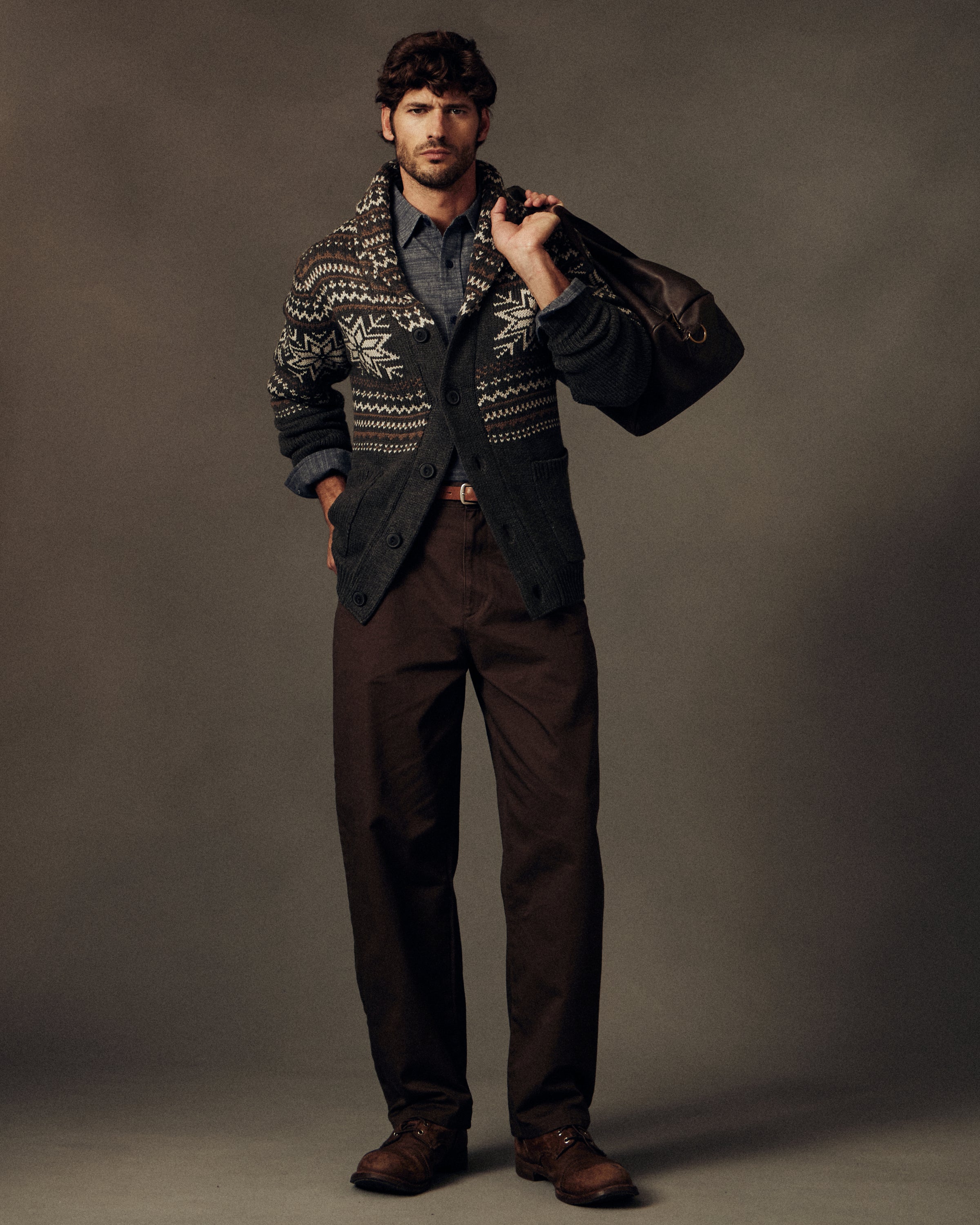 Nordic Shawl Cardigan in Charcoal Heather
