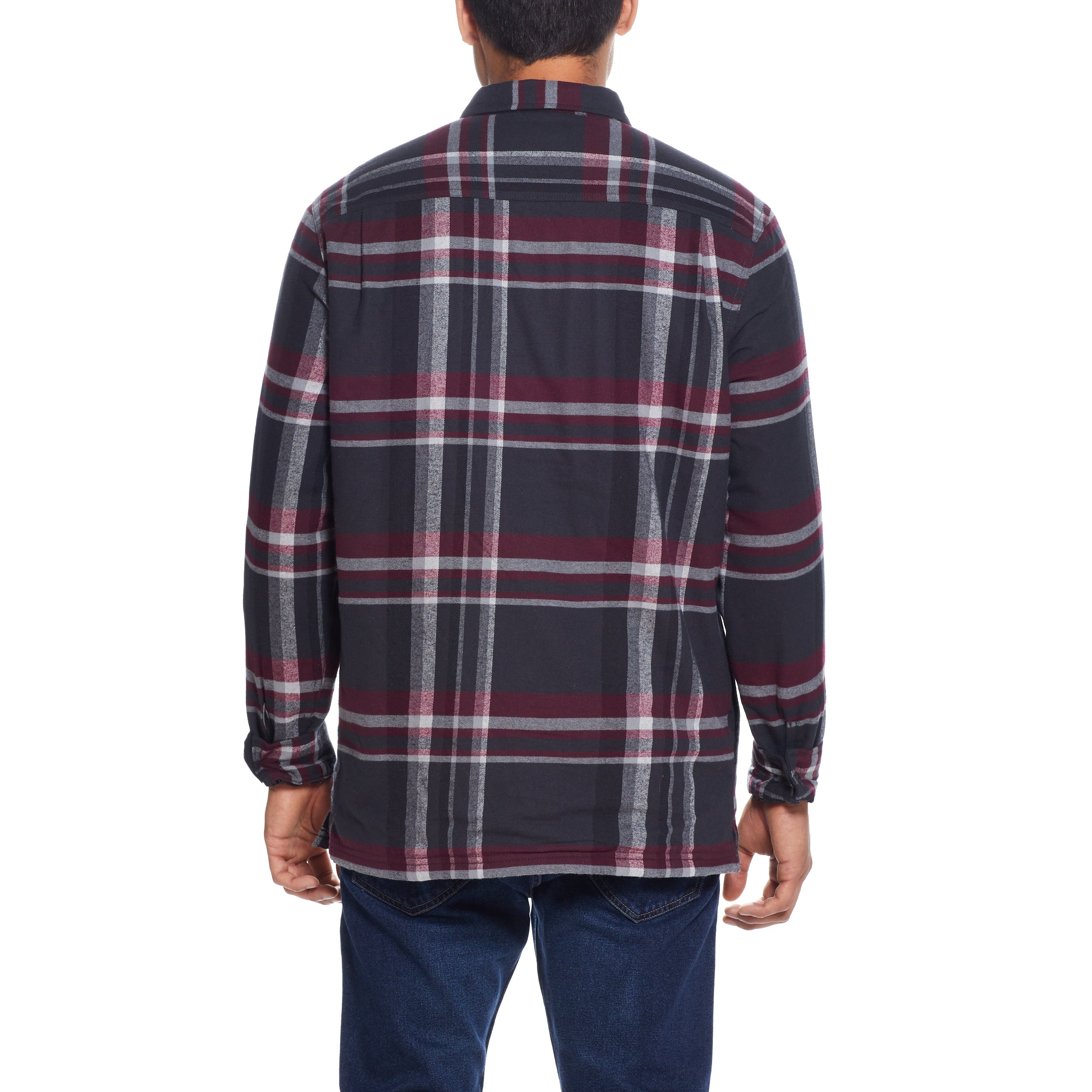 Sherpa Lined Flannel Shirt Jacket in Red Mahogany
