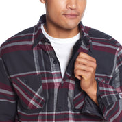 Sherpa Lined Flannel Shirt Jacket in Red Mahogany
