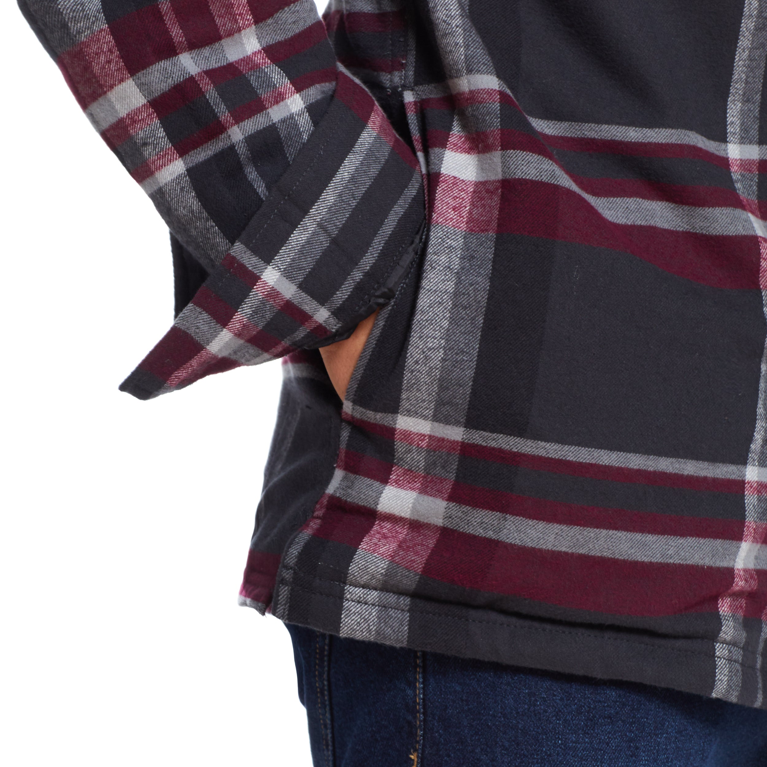 Sherpa Lined Flannel Shirt Jacket in Red Mahogany