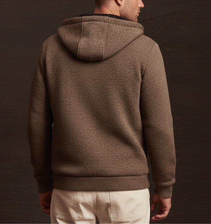 Hooded Lined Sweater Jacket in Brown Tweed