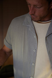 Short Sleeve Cotton Linen Airtex Shirt in Sea Grass