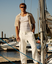 Bundle Washed Dobby Button-Down Shirt in Ecru + Linen Drawstring Pants