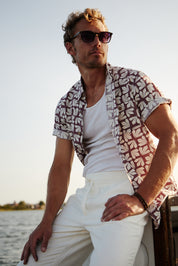 100% Cotton Linen-Texture Shirt in Deco Rose