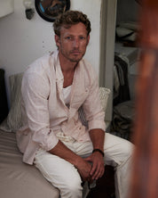 Bundle Washed Dobby Button-Down Shirt in Ecru + Linen Drawstring Pants