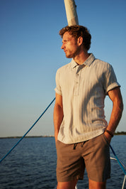 Cotton Gauze Herringbone Polo in Vapor Grey