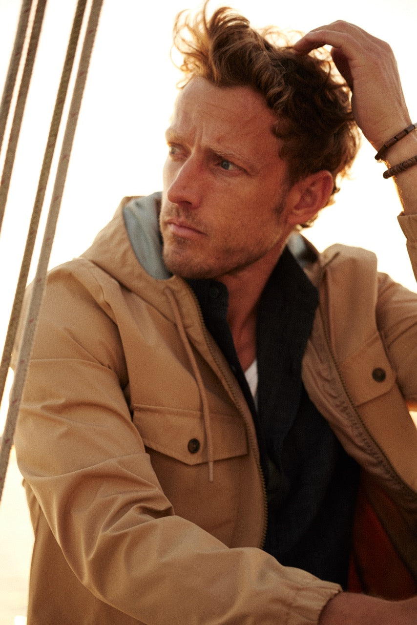 Poly Memory Safari Jacket with Hood in Kelp