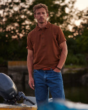 Cotton Gauze Herringbone Polo in Retro Brown
