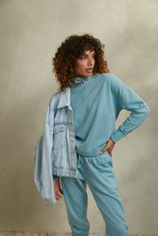 Women'S Sunwashed French Terry Crew In Adriatic Blue