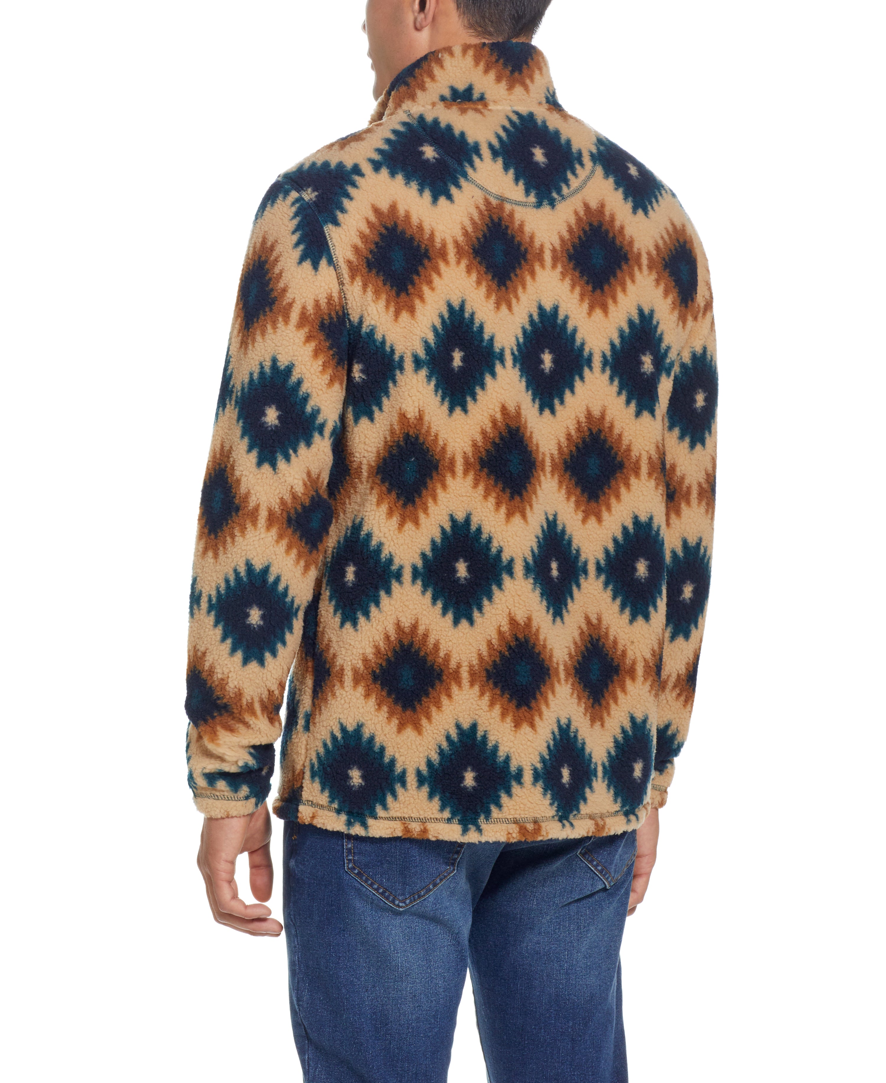 SOUTHWEST PRINTED SHERPA QUARTER ZIP in CREAM