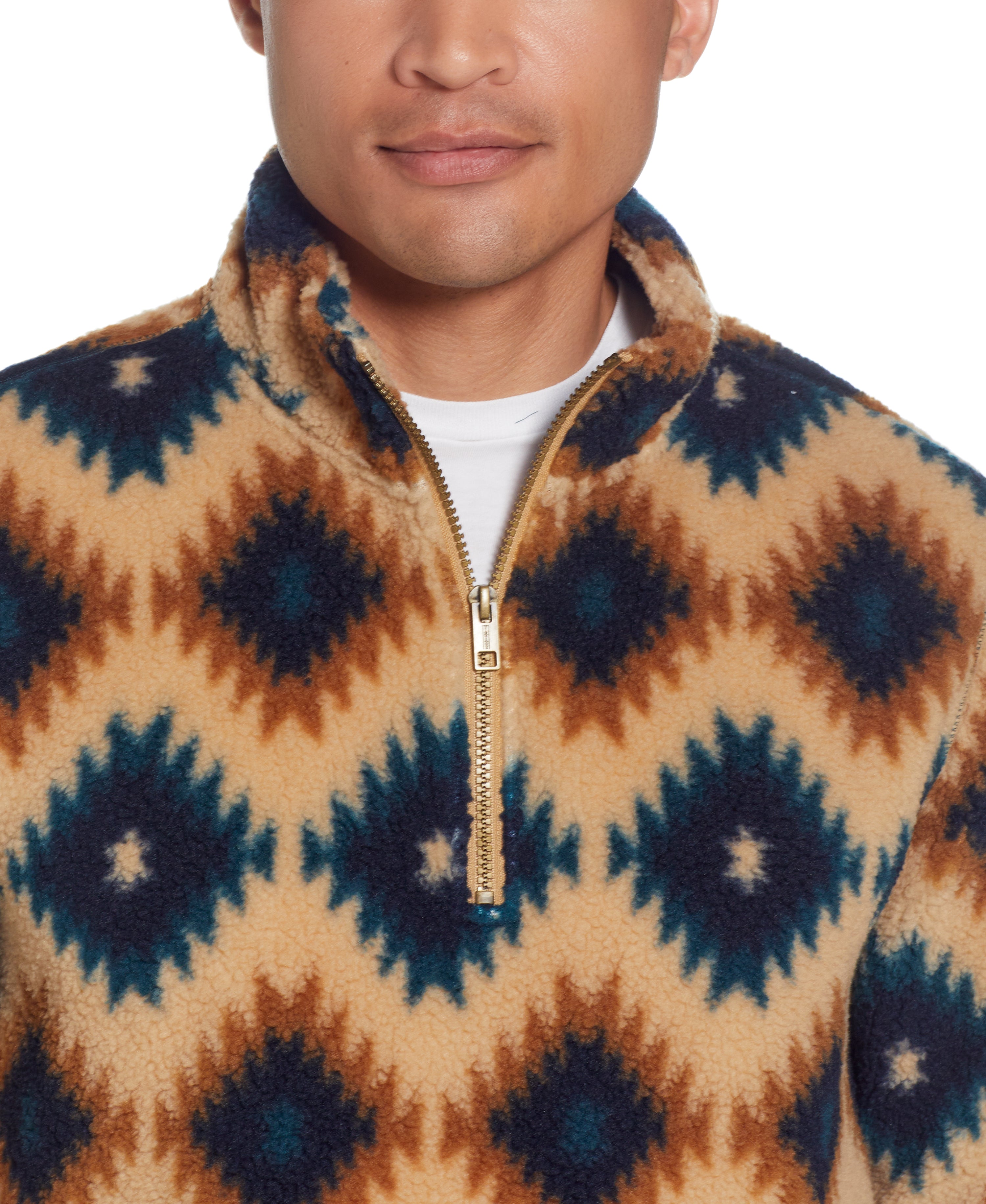 SOUTHWEST PRINTED SHERPA QUARTER ZIP in CREAM