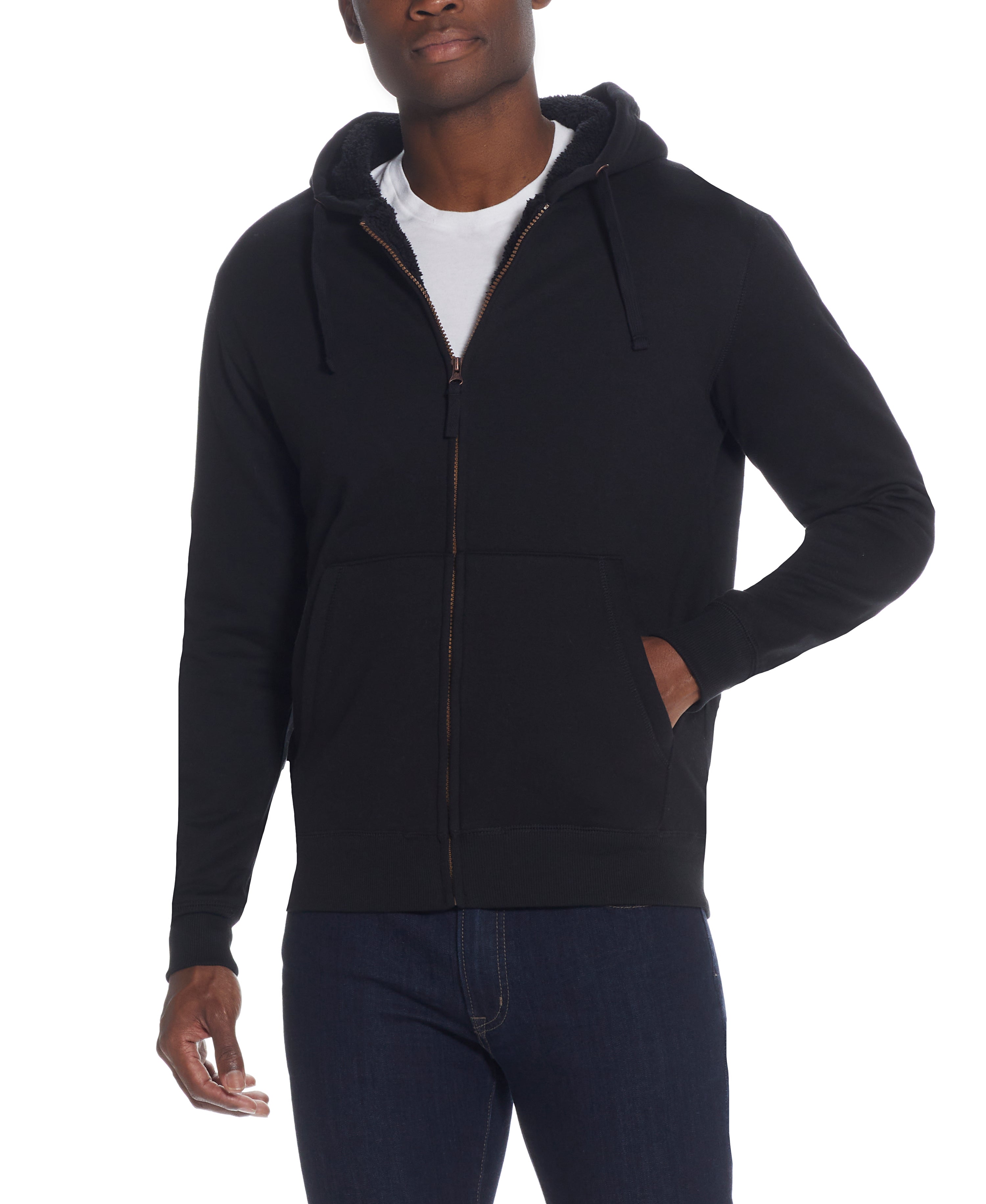 FLEECE ZIP UP HOODIE in BLACK