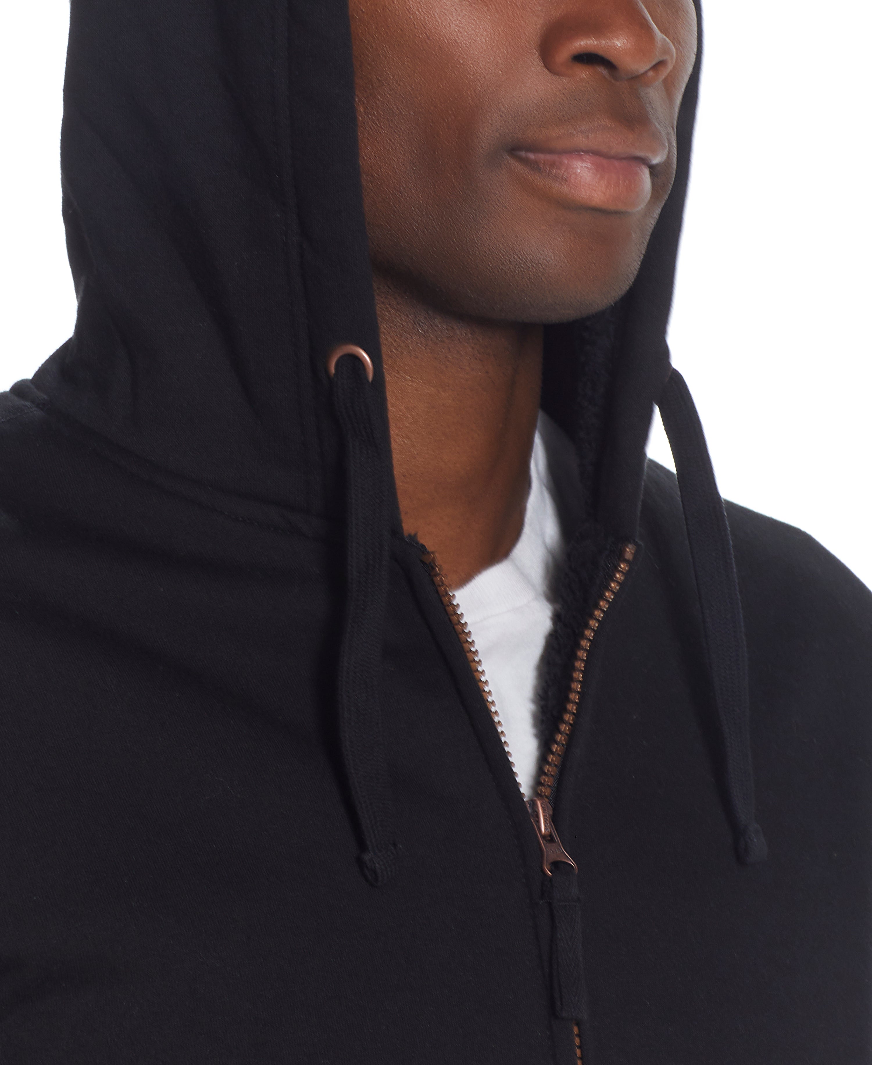 FLEECE ZIP UP HOODIE in BLACK