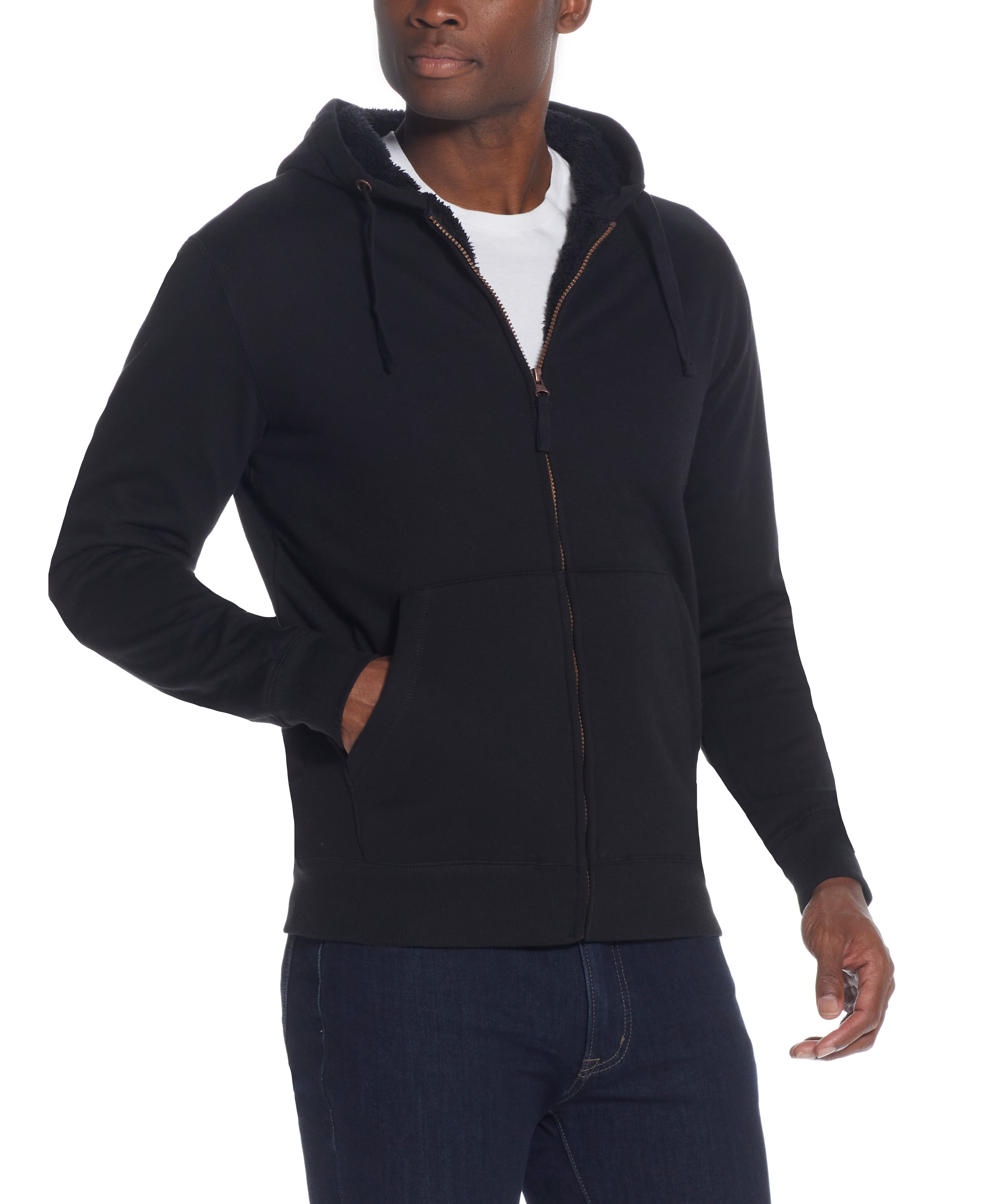 FLEECE ZIP UP HOODIE in BLACK