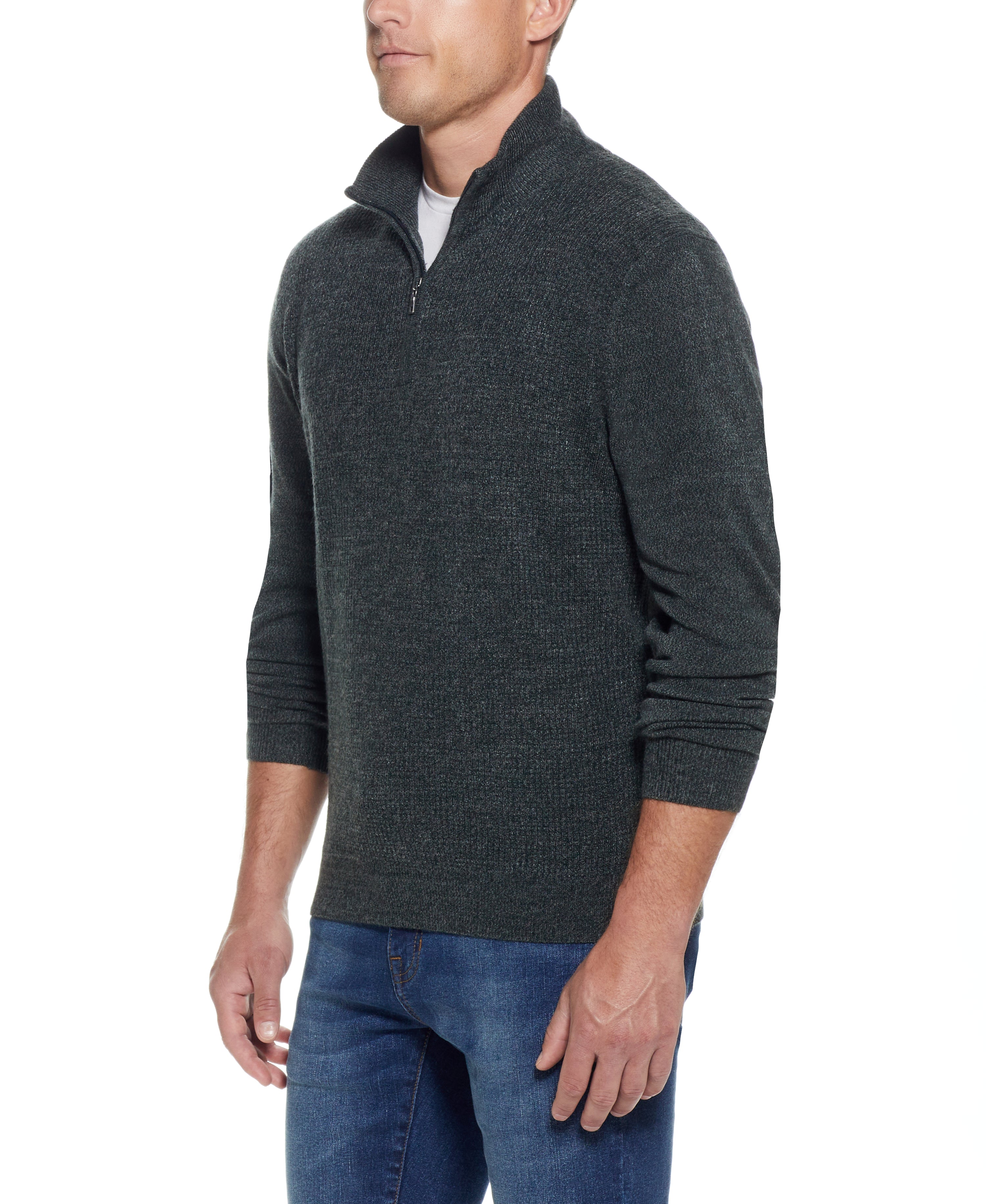 SOFT TOUCH WAFFLE SWEATER 1/4 ZIP in EVERGREEN